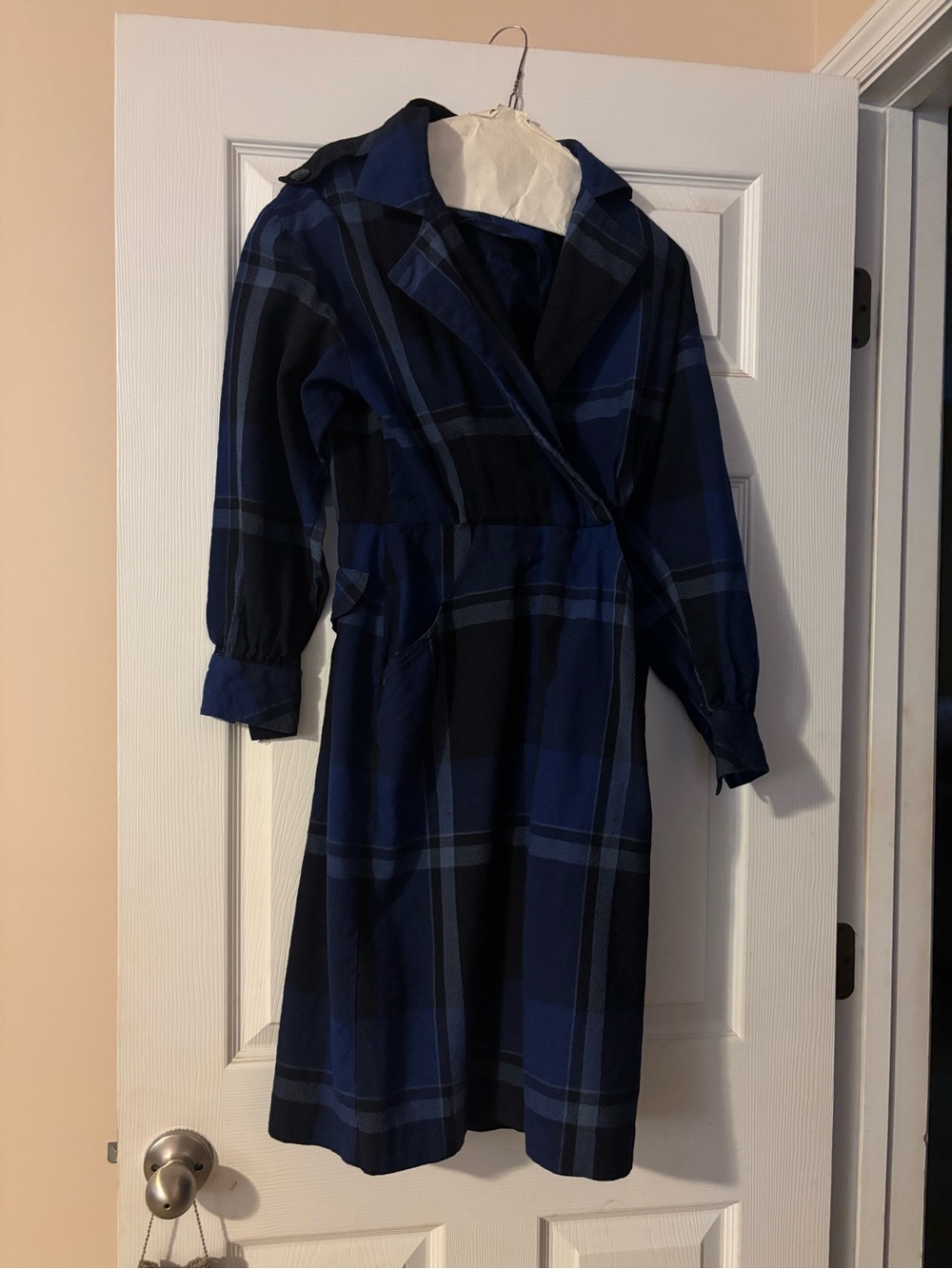 Women's Blue Plaid Wrap Coat
